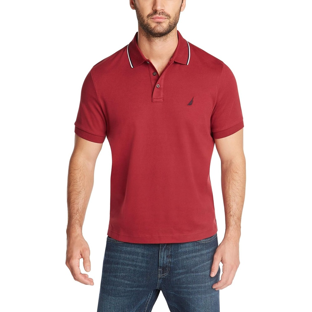 image:imageNautica mens Classic Fit Short Sleeve Dual Tipped Collar Polo ShirtBurgundy