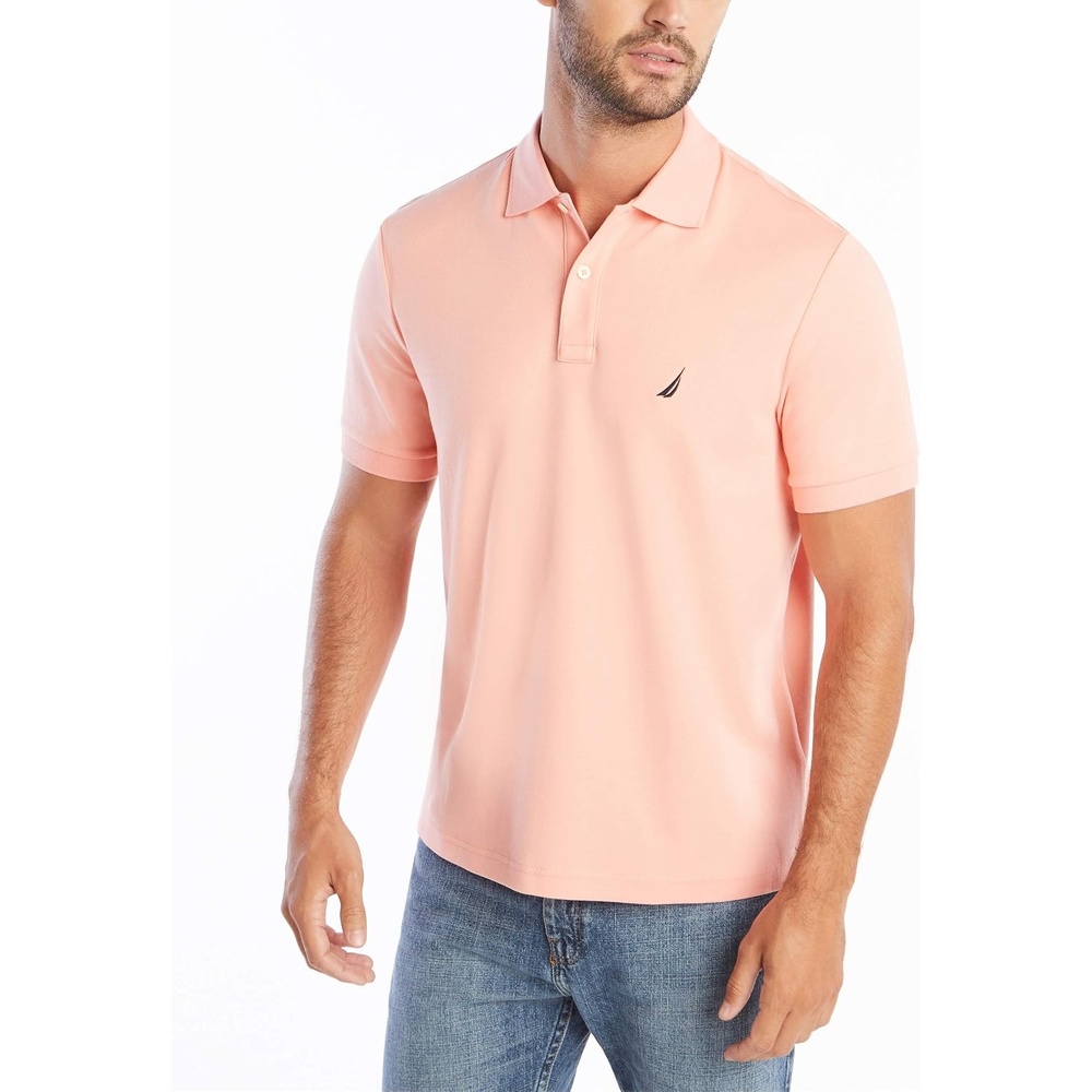 image:imageNautica mens Classic Fit Short Sleeve Dual Tipped Collar Polo ShirtCoral Sands Solid