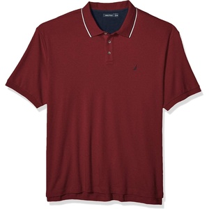Nautica mens Classic Fit Short Sleeve Dual Tipped Collar Polo Shirt(Barolo)