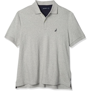 Nautica mens Classic Fit Short Sleeve Dual Tipped Collar Polo Shirt(Grey Heather)