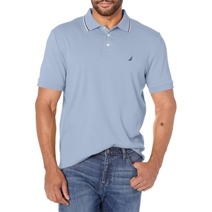 Nautica mens Classic Fit Short Sleeve Dual Tipped Collar Polo Shirt(Lake City Blue)