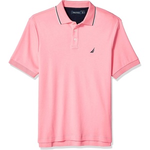 Nautica mens Classic Fit Short Sleeve Dual Tipped Collar Polo Shirt(Pink)