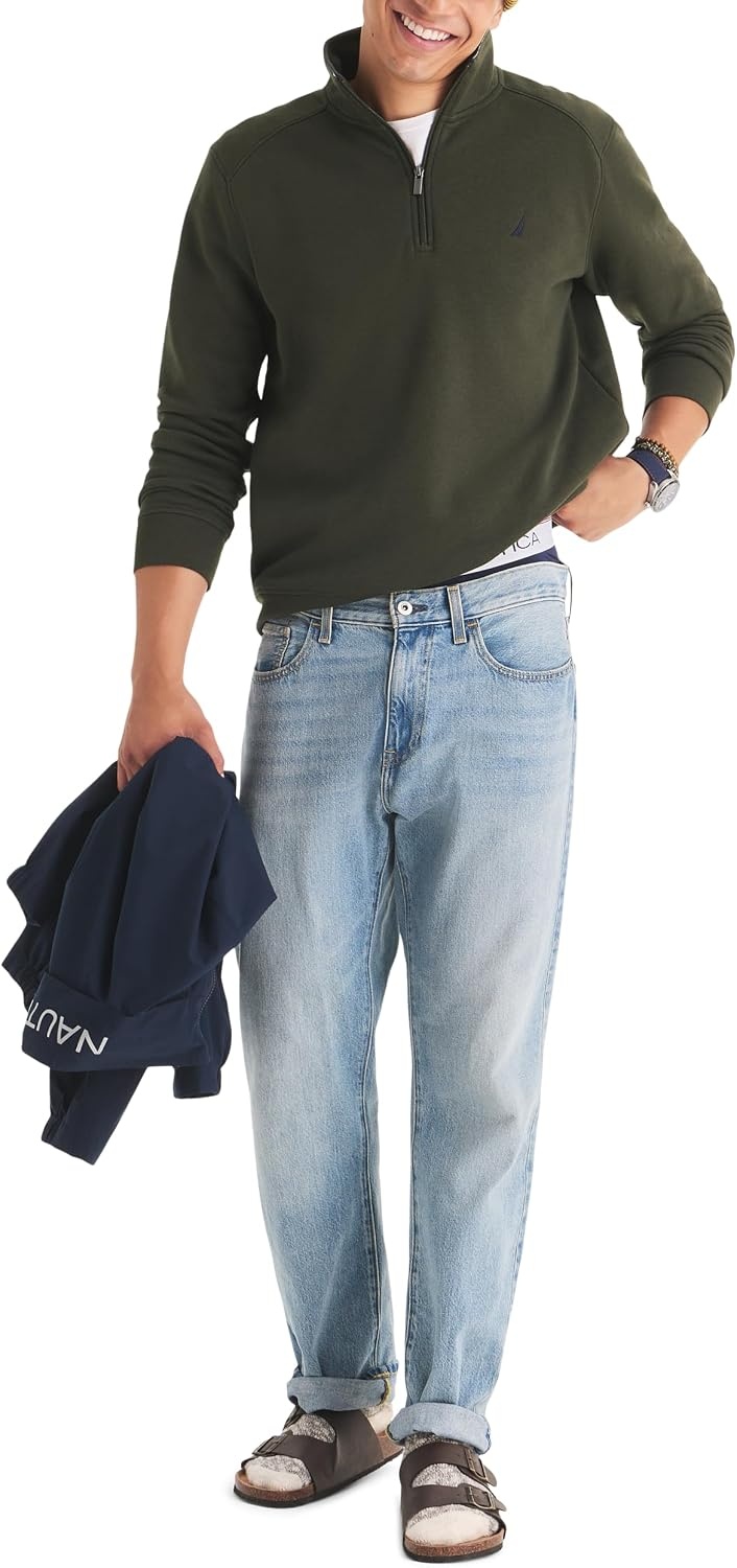 image:imageNautica Mens Fauxraglan Fleece SweatshirtForest Night