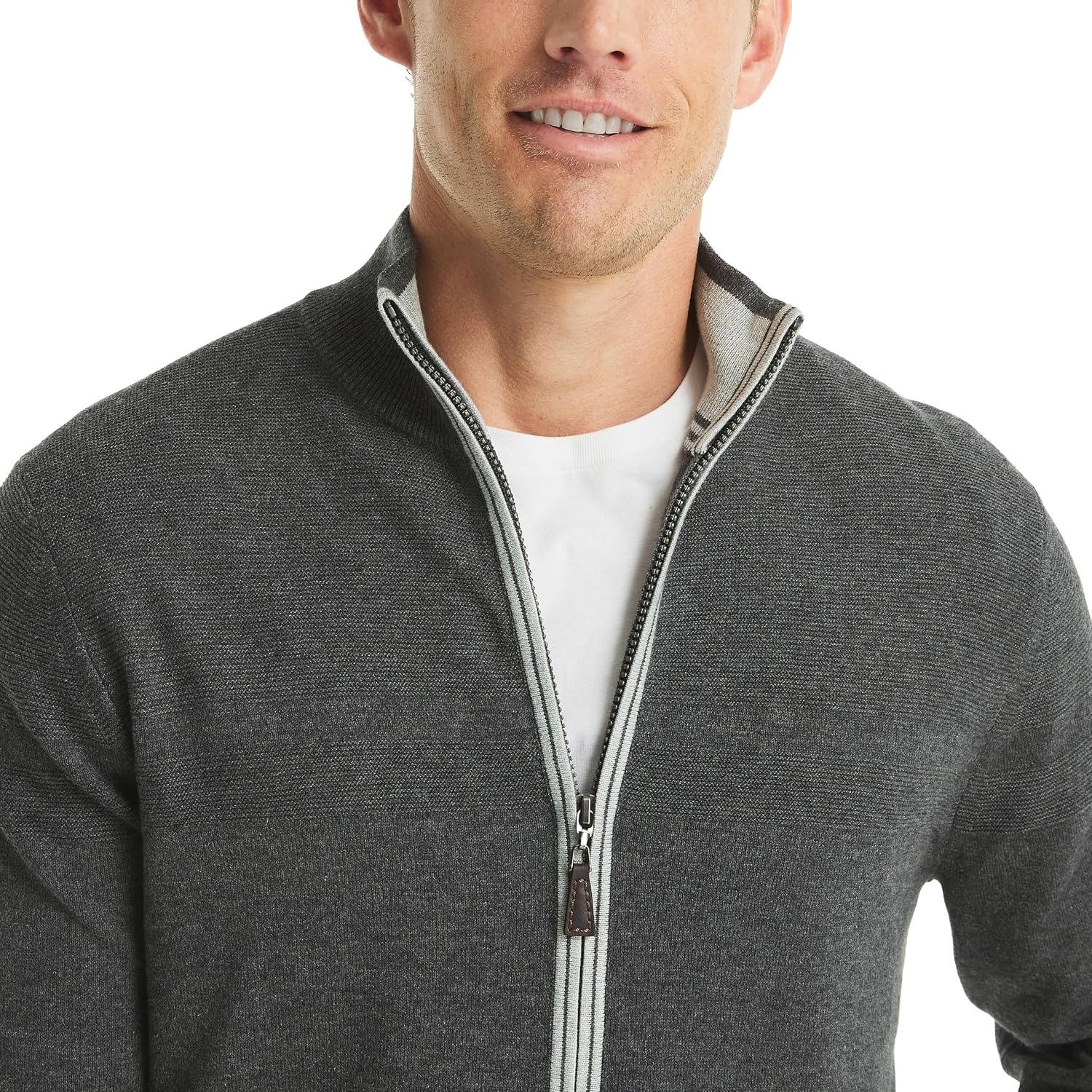 image:imageNautica Mens Mock Full Zip SweaterCharcoal Heather