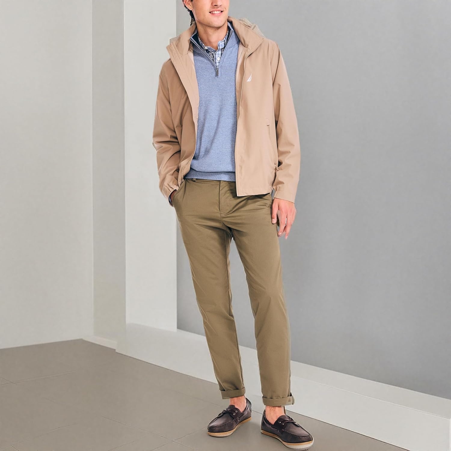 image:imageNautica Mens Nautica Rainbreaker Bomber JacketTrue Khaki