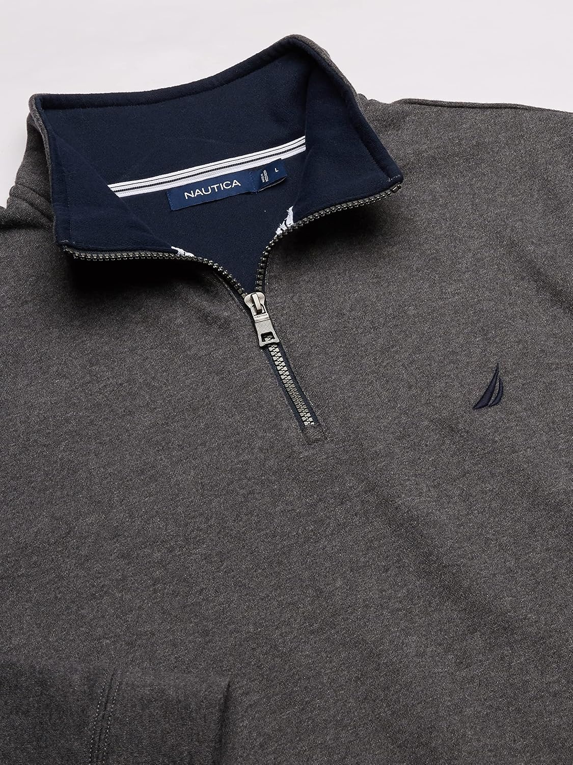image:imageNautica Mens Solid 14 Zip Fleece SweatshirtCharcoal Heather