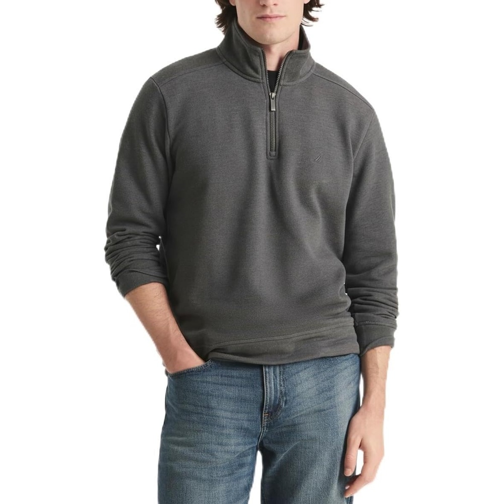 image:imageNautica Mens Interlock QuarterZip PulloverGrey Heather