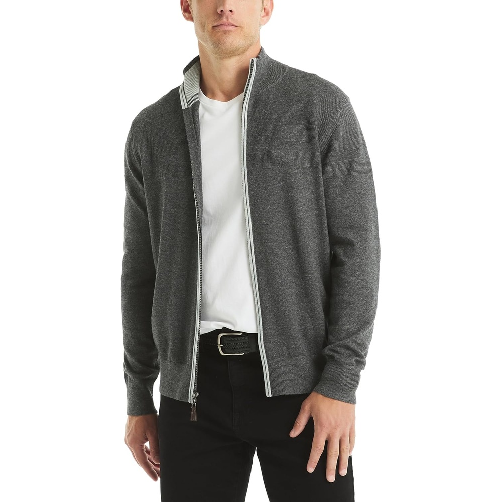 image:imageNautica Mens Mock Full Zip SweaterCharcoal Heather