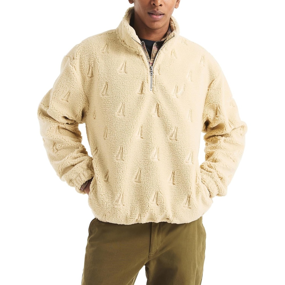 image:imageNautica Mens Nautica Mens Boat Sherpa HalfZip Mock Neck Henley SweaterSeastone