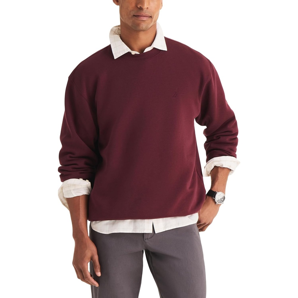 image:imageNautica Mens Relaxedfit Crewneck SweatshirtSeaport Burgundy