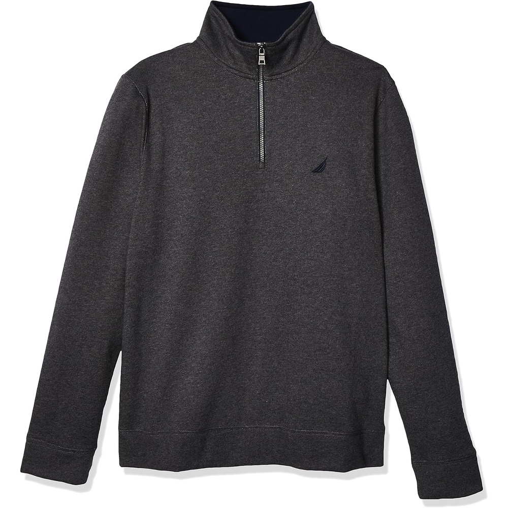 image:imageNautica Mens Solid 14 Zip Fleece SweatshirtCharcoal Heather