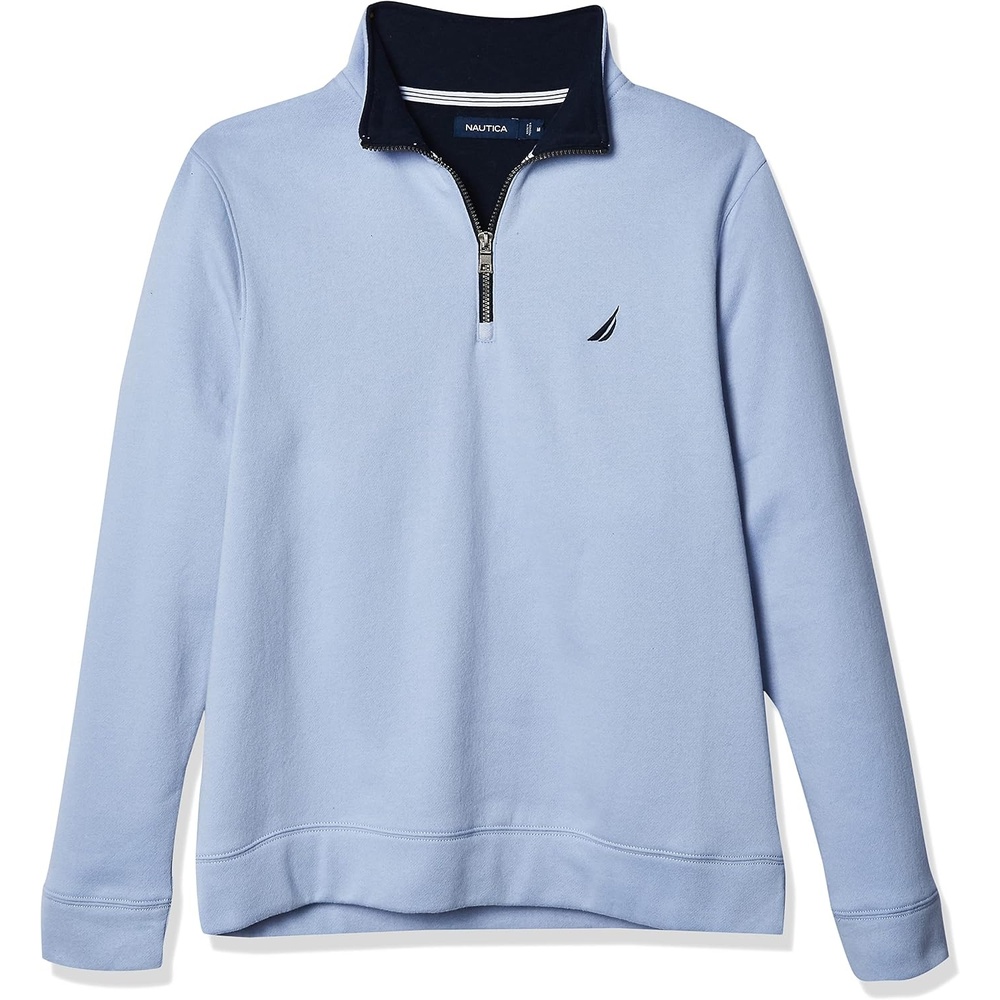 image:imageNautica Mens Solid 14 Zip Fleece SweatshirtLinen Blue