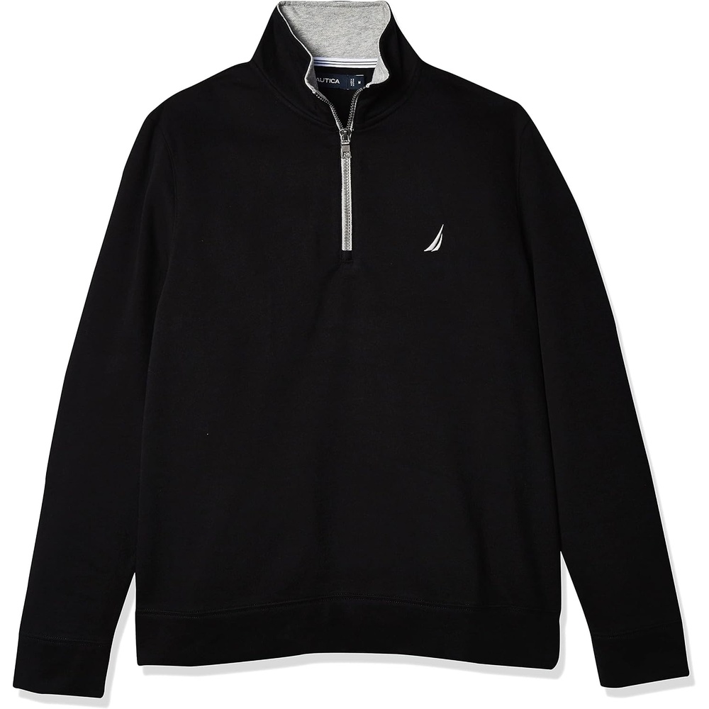 image:imageNautica Mens Solid 14 Zip Fleece SweatshirtTrue Black