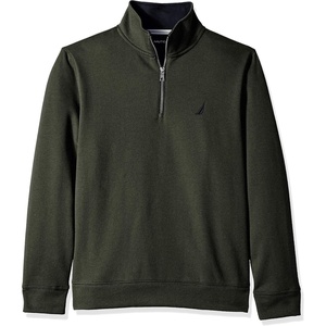 Nautica Men’s Solid 1/4 Zip Fleece Sweatshirt(Moss Heather)