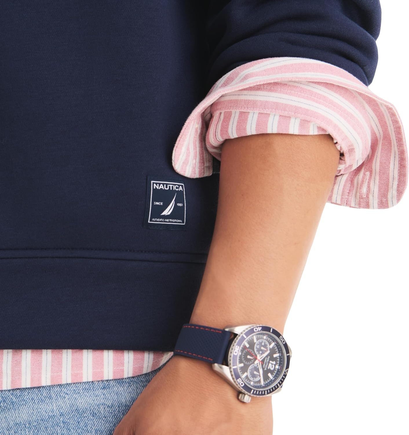 image:imageNautica Mens Fleece Zipup Polo SweatshirtNavy Seas
