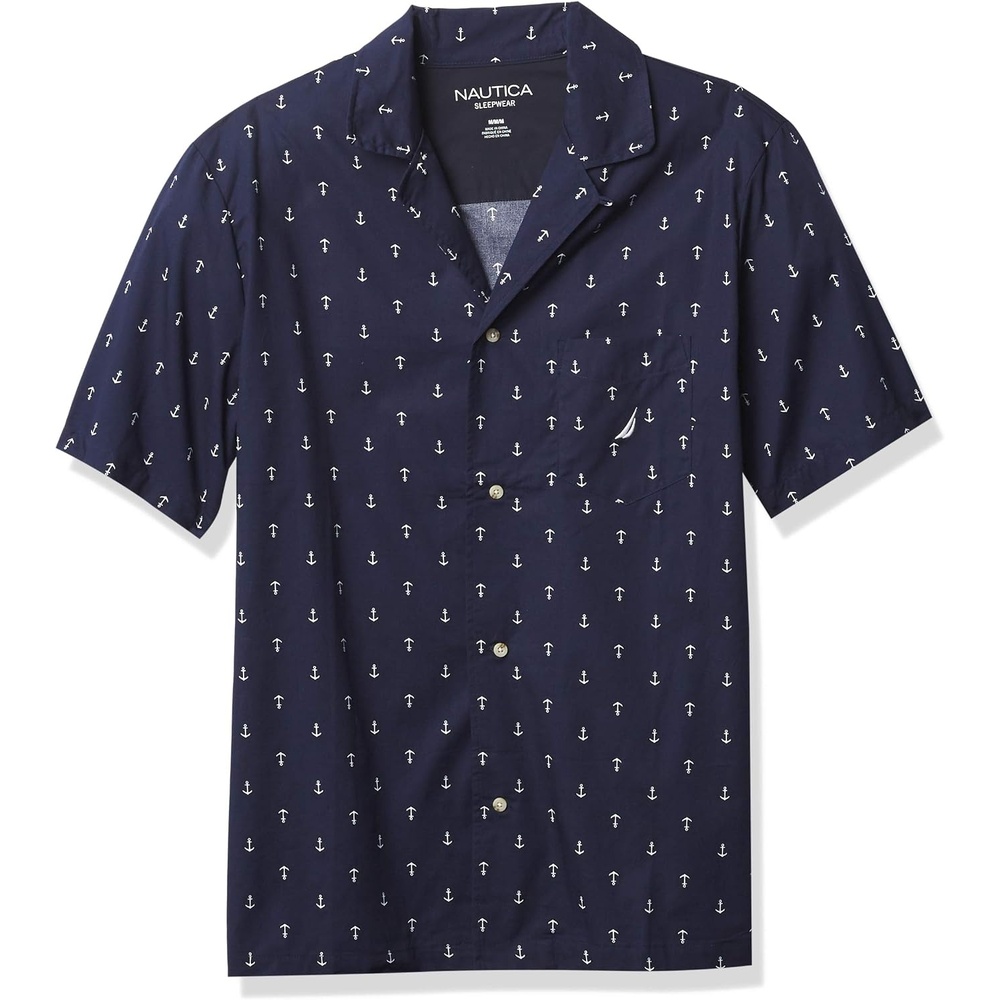image:imageNautica Mens Short Sleeve 100 Cotton Soft Woven Button Down Pajama TopMaritime Navy