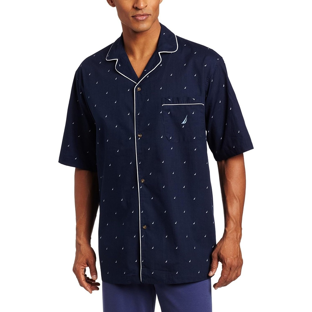 image:imageNautica Mens Short Sleeve 100 Cotton Soft Woven Button Down Pajama TopPeacoat