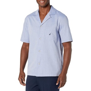 Nautica Men’s Short Sleeve 100% Cotton Soft Woven Button Down Pajama Top(Blue)