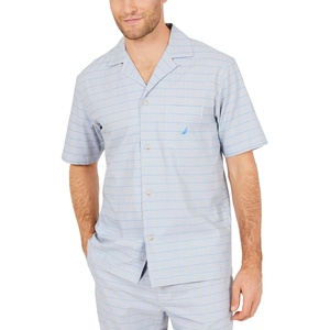 Nautica Men’s Short Sleeve 100% Cotton Soft Woven Button Down Pajama Top(Grey)