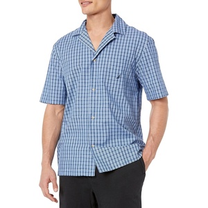 Nautica Men’s Short Sleeve 100% Cotton Soft Woven Button Down Pajama Top(New Blue)