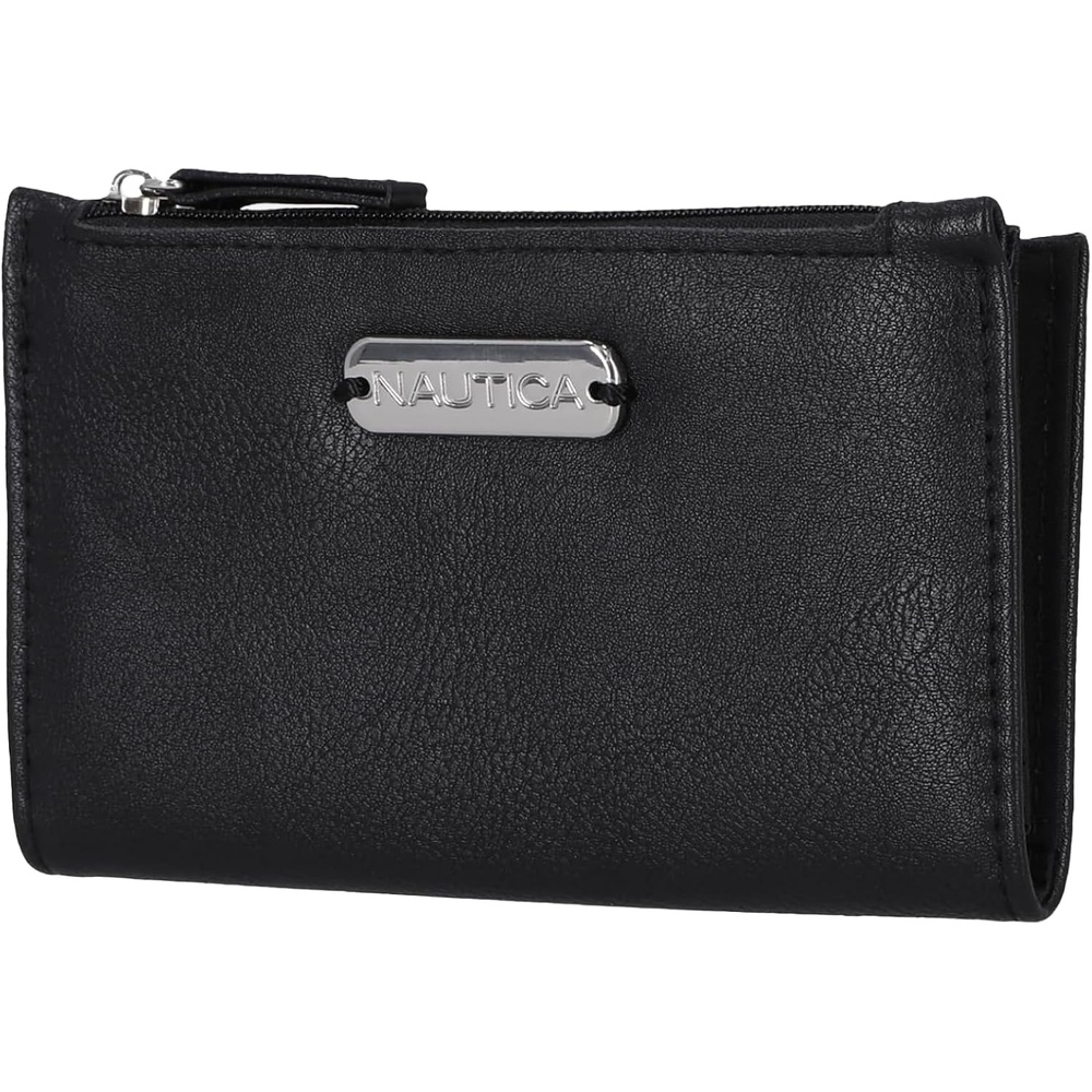 image:imageNautica High Tide Small Wallet for Women RFID Blocking Slim Credit Card Holder with Zipper Coin Pocket Bifold Compact Wallet with ID Window BlackBlack V2