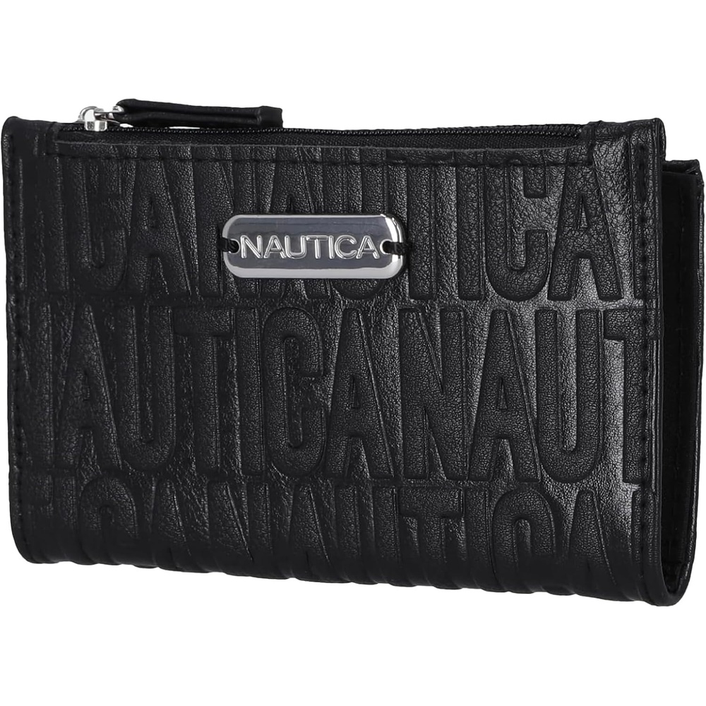 image:imageNautica High Tide Small Wallet for Women RFID Blocking Slim Credit Card Holder with Zipper Coin Pocket Bifold Compact Wallet with ID Window BlackBlack Printed