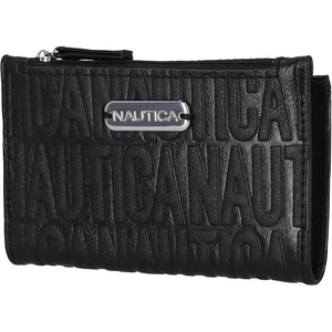 Nautica High Tide Small Wallet for Women, RFID Blocking Slim Credit Card Holder with Zipper Coin Pocket, Bifold Compact Wallet with ID Window, Black(Black (Printed))