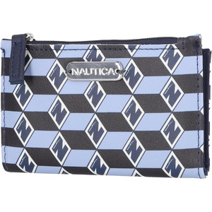 Nautica High Tide Small Wallet for Women, RFID Blocking Slim Credit Card Holder with Zipper Coin Pocket, Bifold Compact Wallet with ID Window, Black(Glacial Blue)