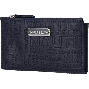 Nautica High Tide Small Wallet for Women, RFID Blocking Slim Credit Card Holder with Zipper Coin Pocket, Bifold Compact Wallet with ID Window, Black(Indigo (Printed))