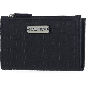 Nautica High Tide Small Wallet for Women, RFID Blocking Slim Credit Card Holder with Zipper Coin Pocket, Bifold Compact Wallet with ID Window, Black(Indigo)