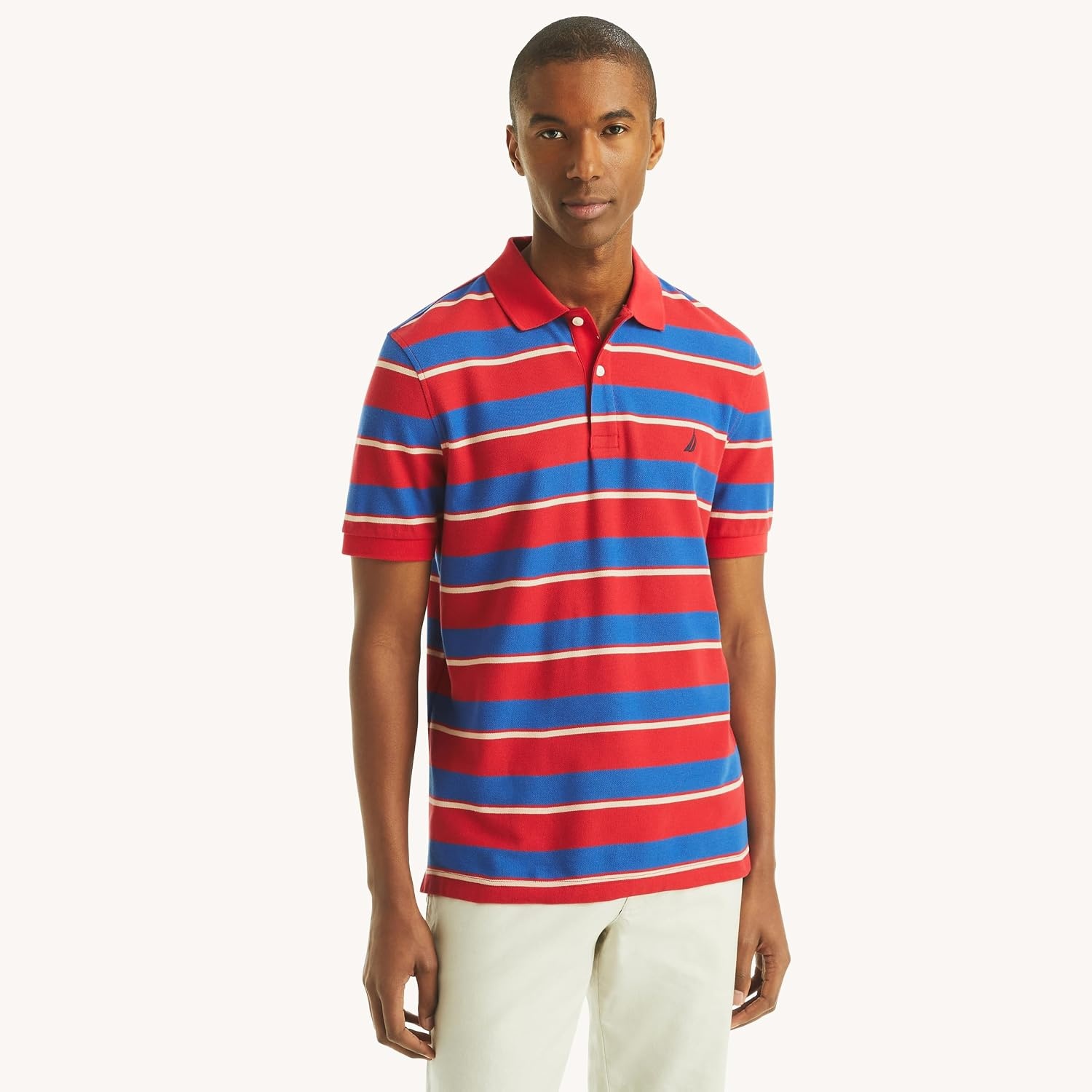 image:imageNautica Mens Nautica Classic Fit Striped Deck Polo ShirtRose Coral