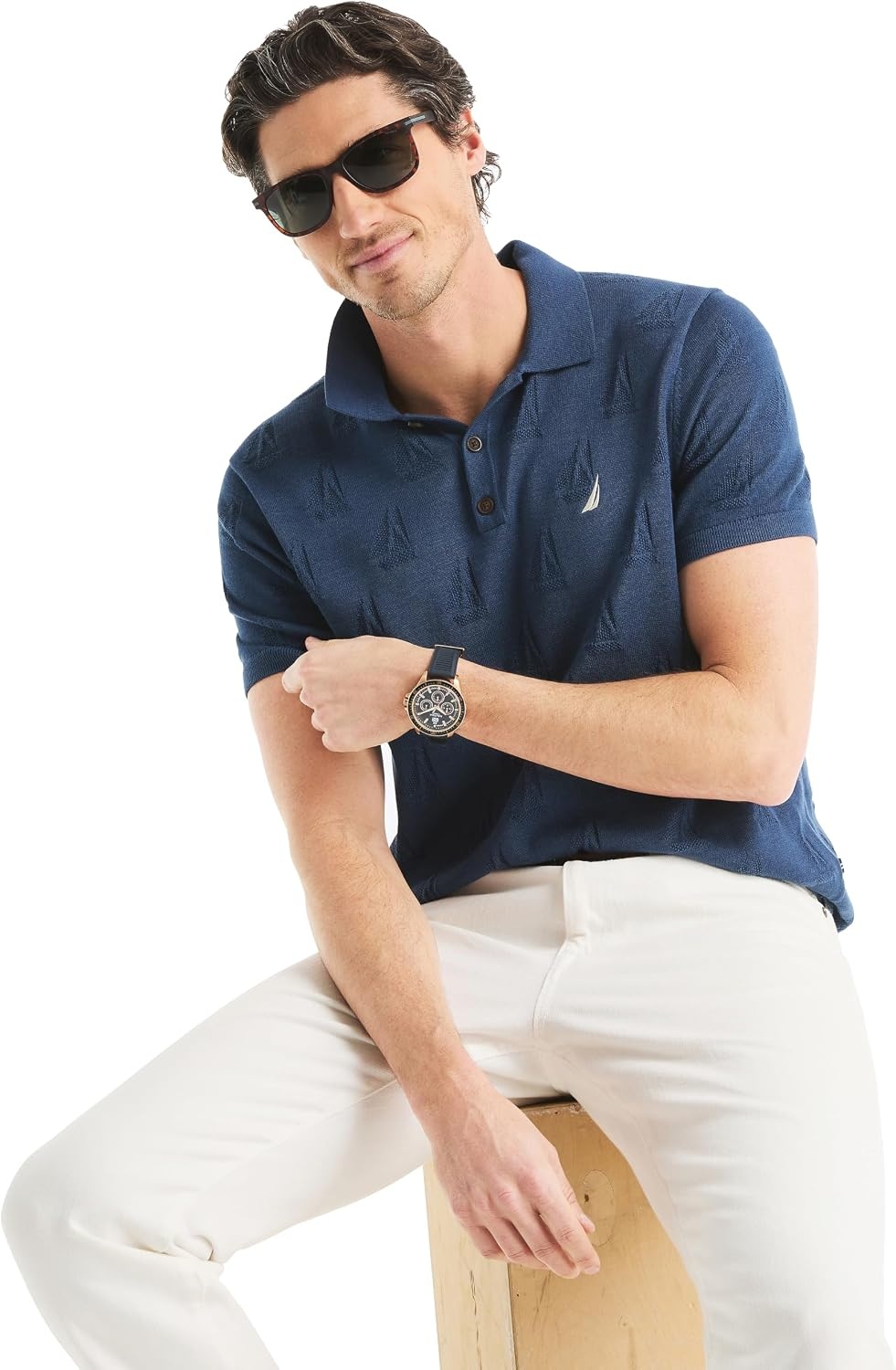 image:imageNautica Mens Printed Sweater Polo ShirtLapis Blue