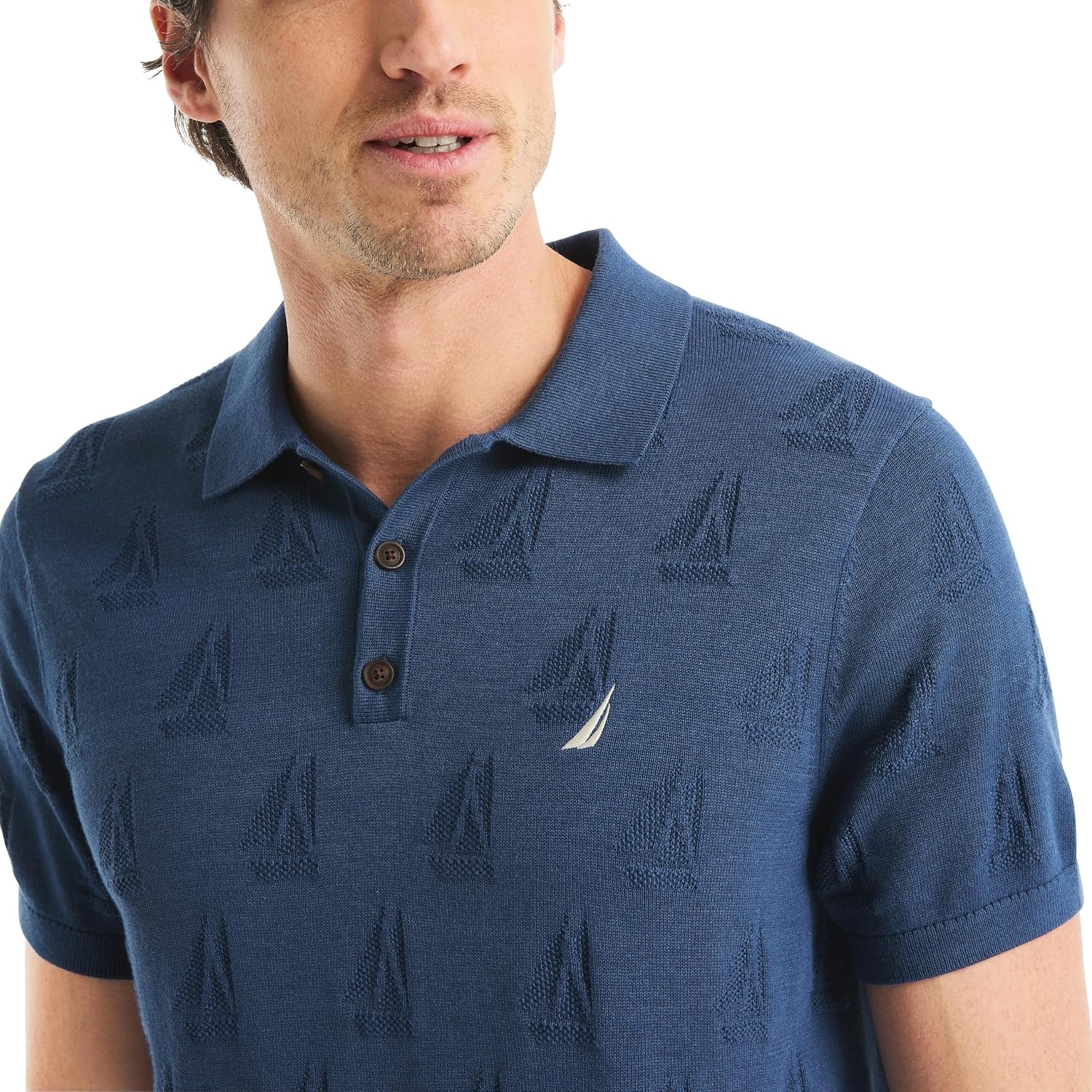 image:imageNautica Mens Printed Sweater Polo ShirtLapis Blue