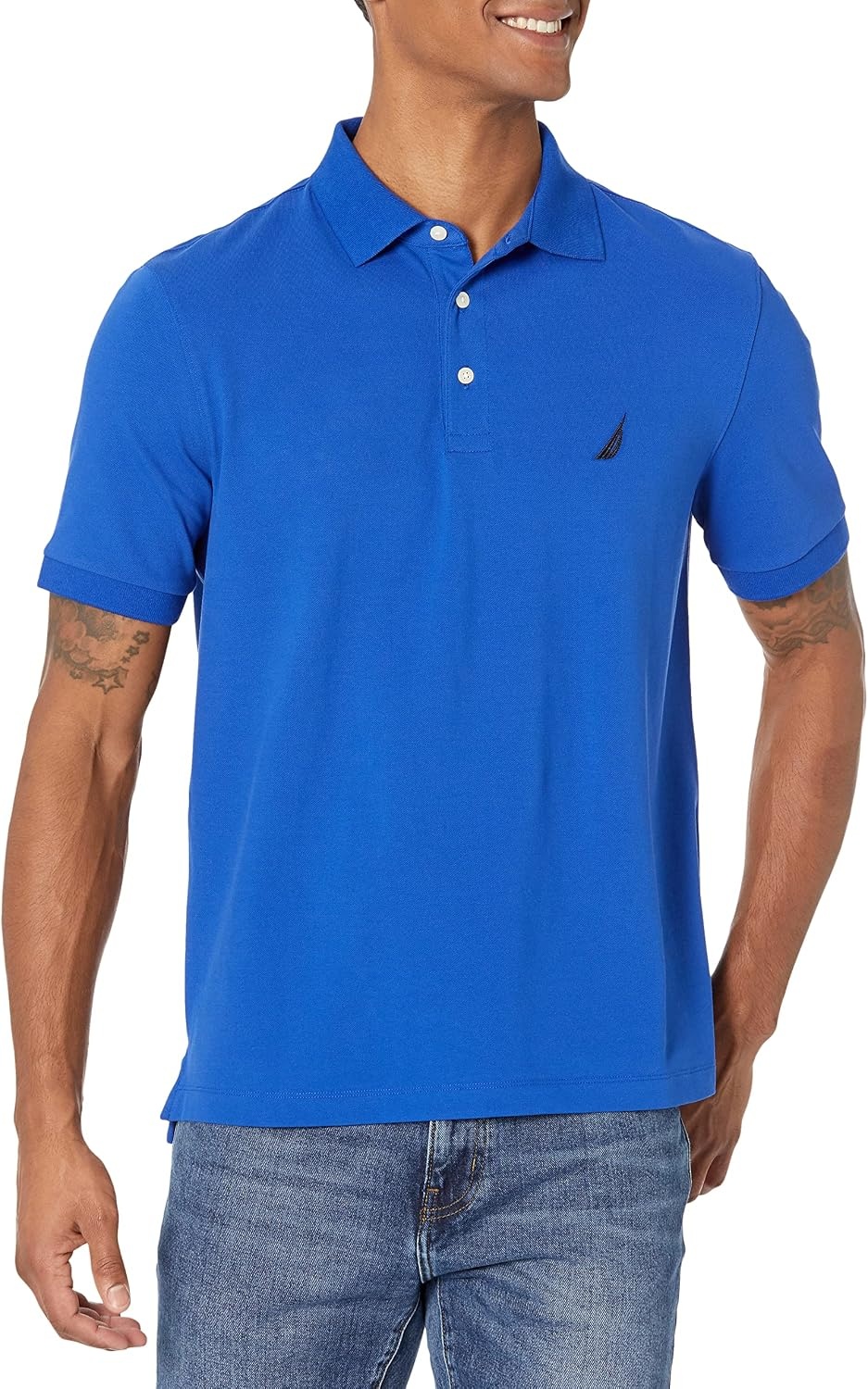 image:imageNautica Mens Short Sleeve Solid Stretch Cotton Pique Polo ShirtBright Cobalt