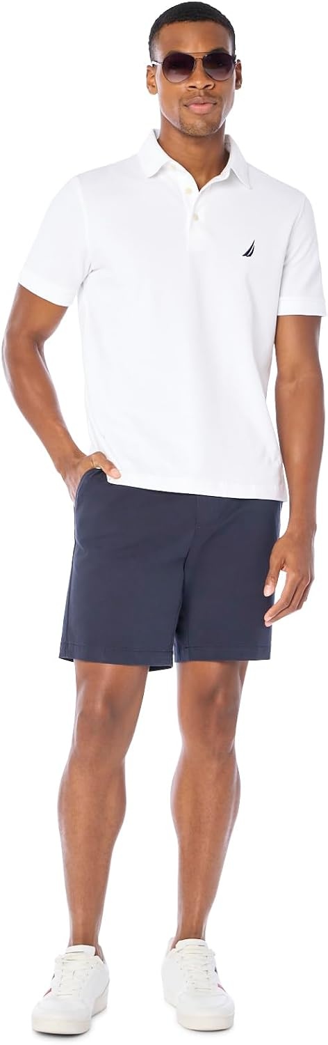 image:imageNautica Mens Short Sleeve Solid Stretch Cotton Pique Polo ShirtBright White