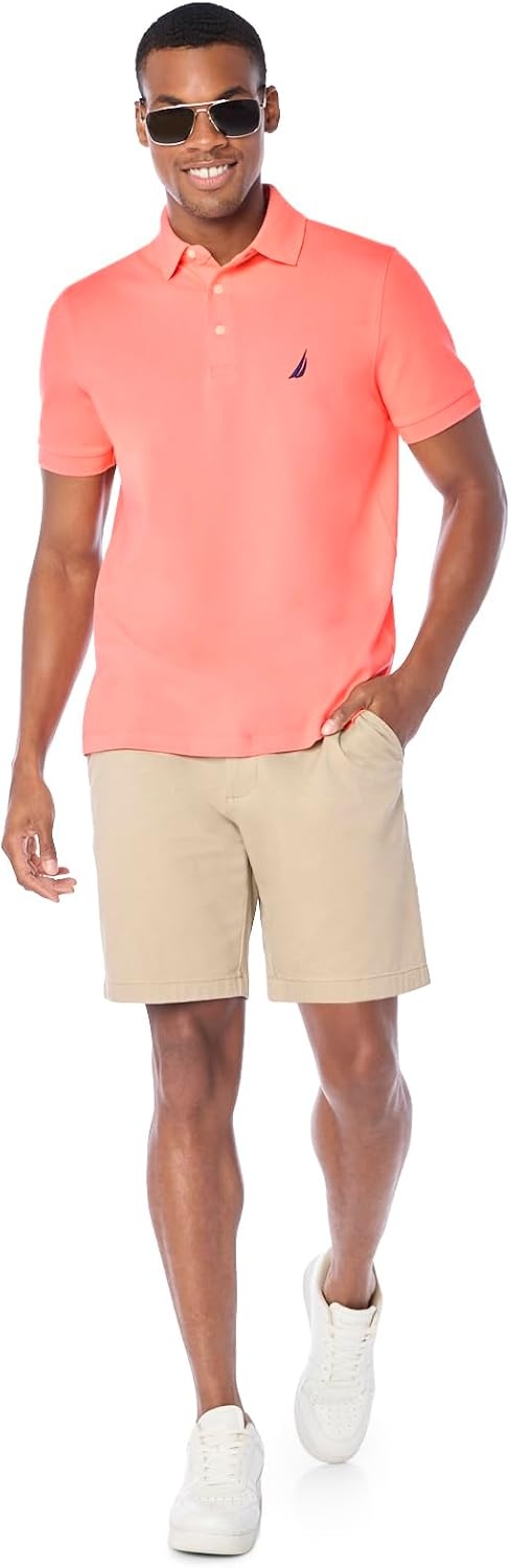 image:imageNautica Mens Short Sleeve Solid Stretch Cotton Pique Polo ShirtPale Coral