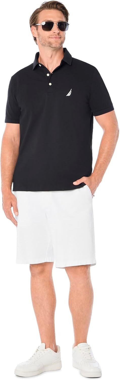 image:imageNautica Mens Short Sleeve Solid Stretch Cotton Pique Polo ShirtTrue Black