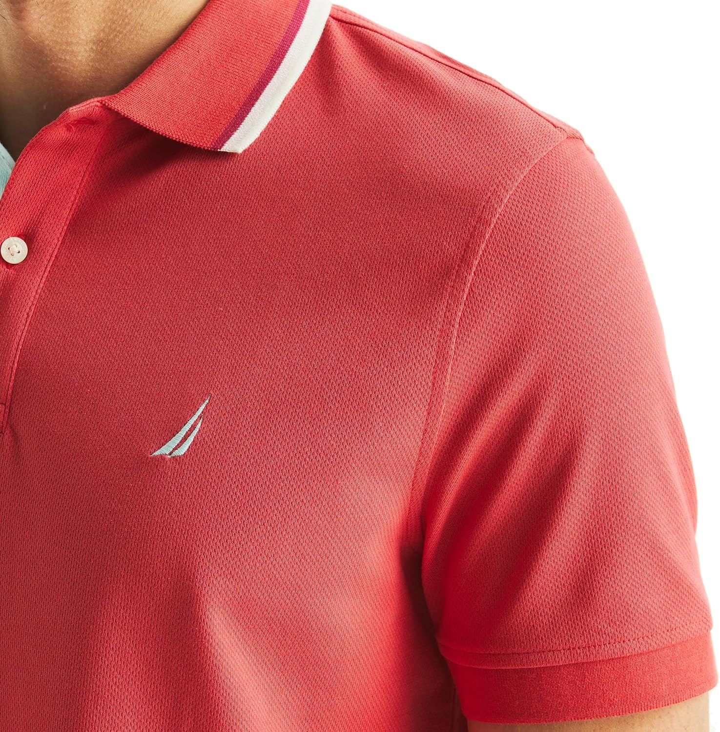 image:imageNautica Mens Textured Interlock PoloRose Coral