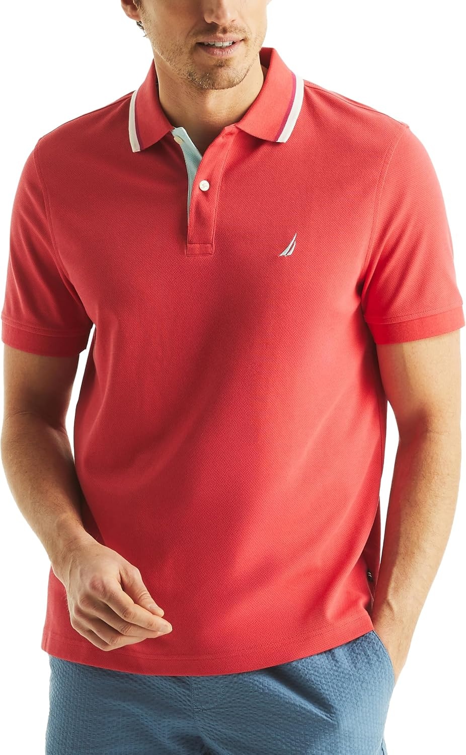 image:imageNautica Mens Textured Interlock PoloRose Coral