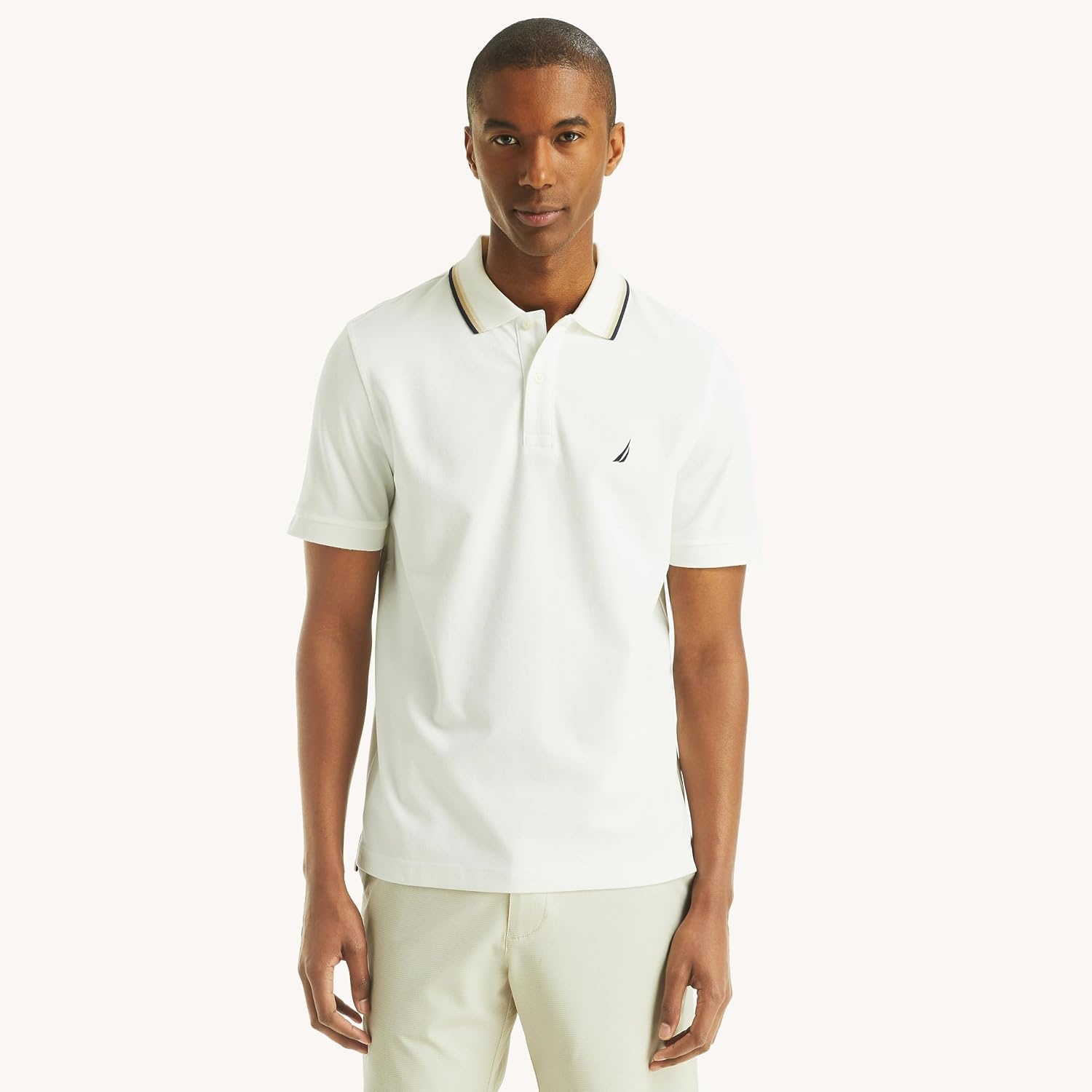 image:imageNautica Mens Textured Interlock PoloSail White