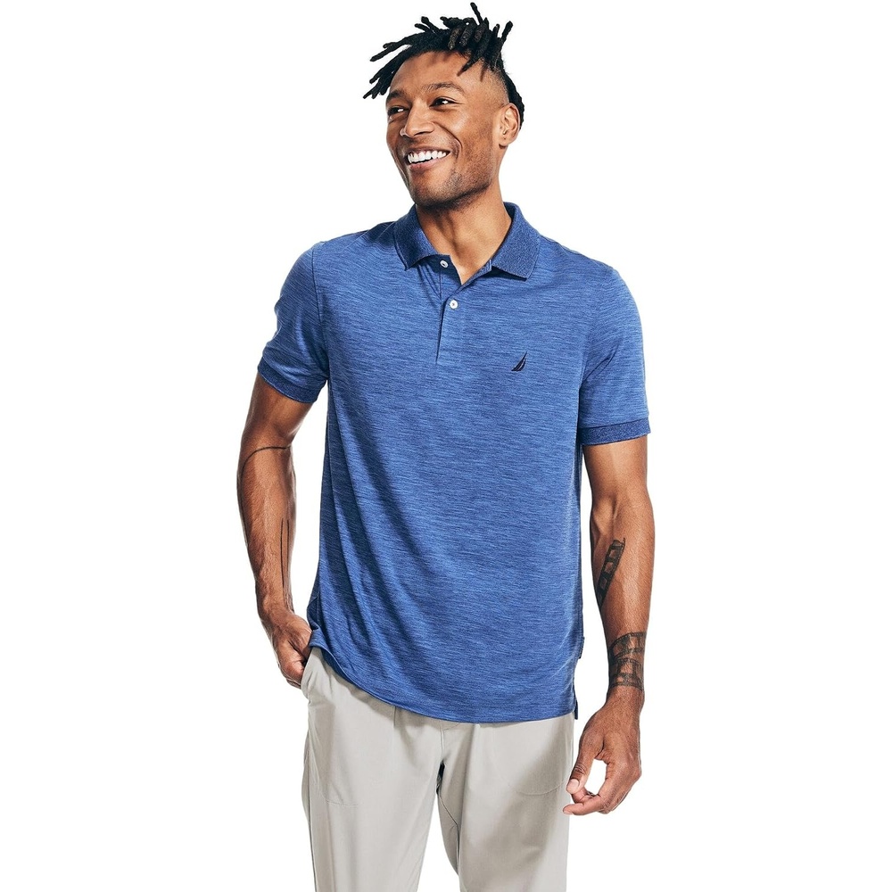 image:imageNautica Mens Classic Short Sleeve Solid Performance Deck Polo ShirtNavtech Performance Stlr Blue Heather