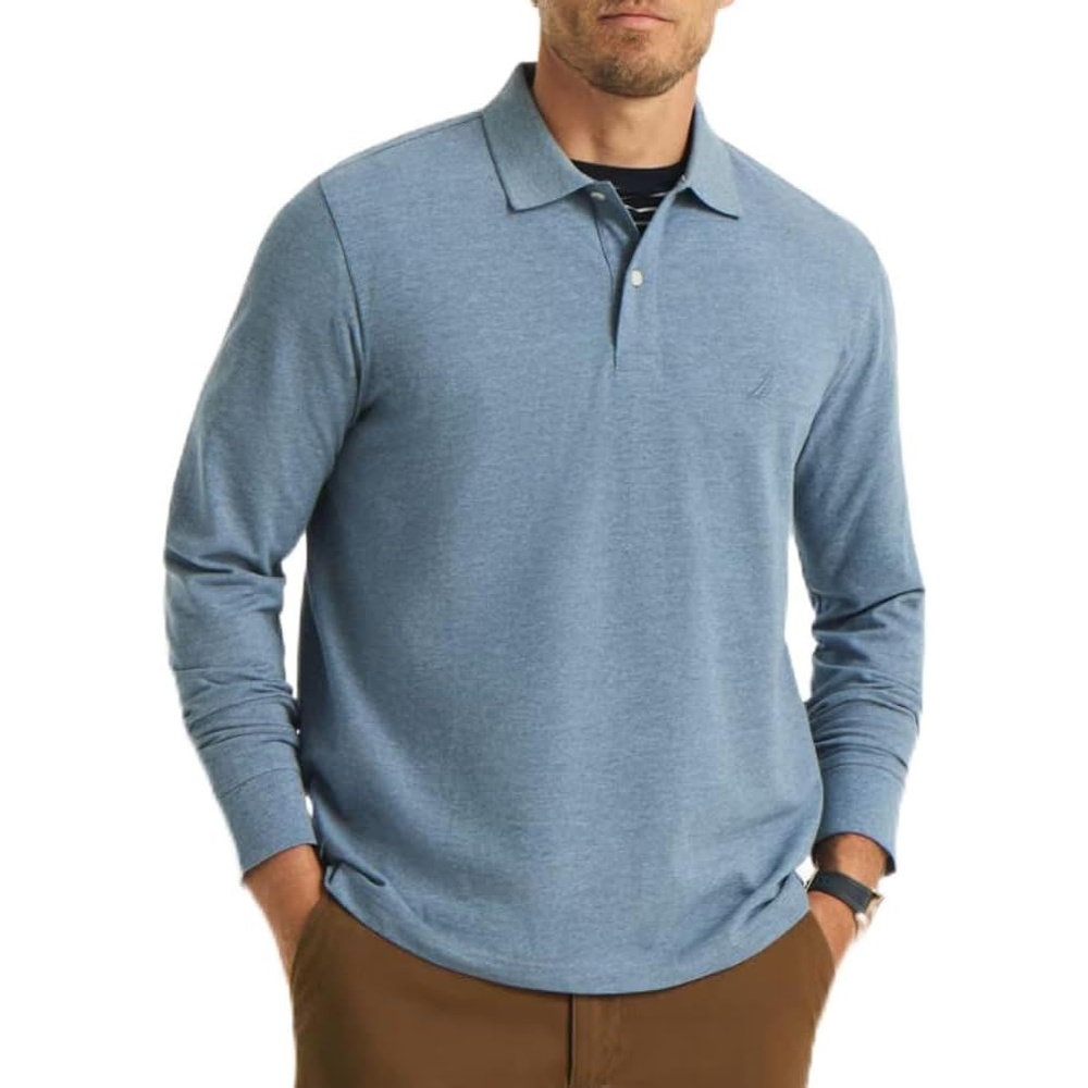image:imageNautica Mens LongSleeve Solid Deck Polo ShirtSea Spray