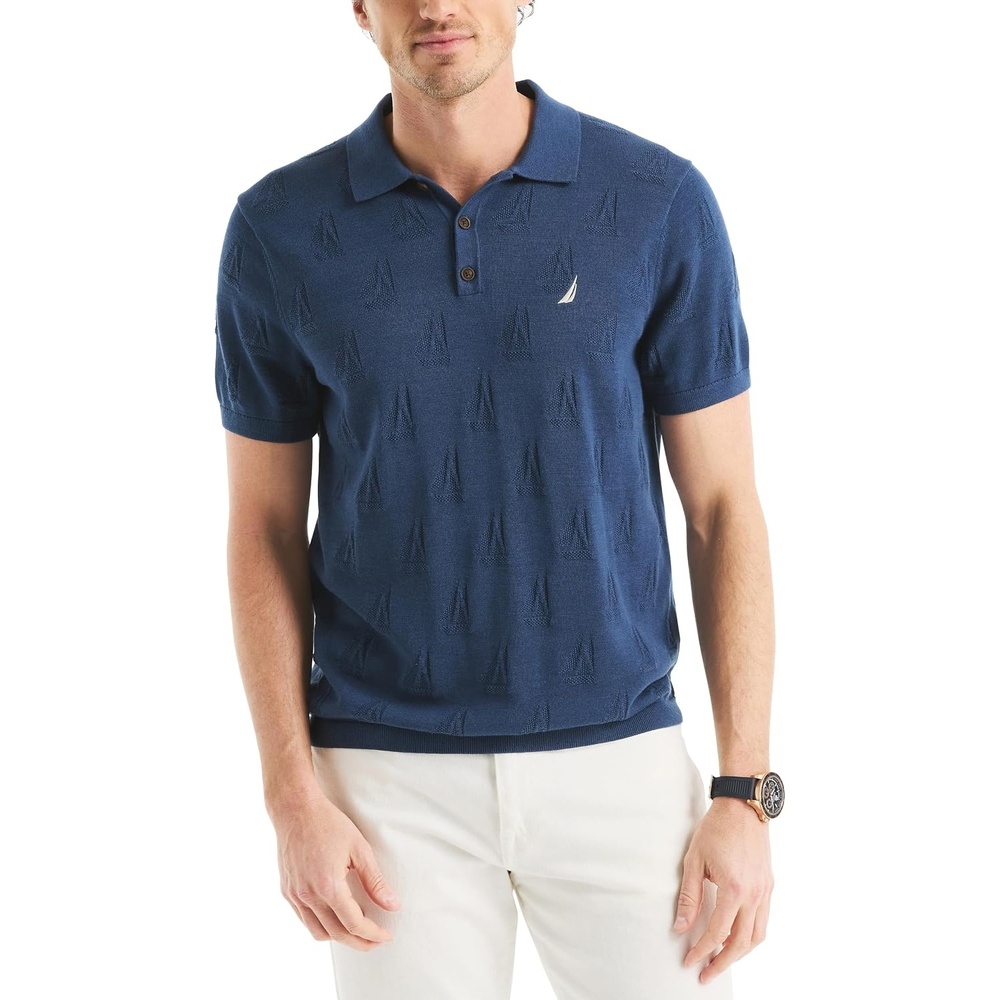 image:imageNautica Mens Printed Sweater Polo ShirtLapis Blue
