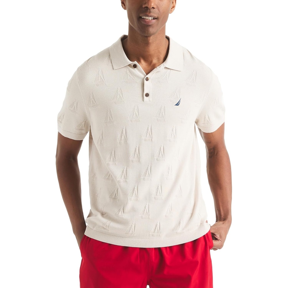 image:imageNautica Mens Printed Sweater Polo ShirtNautica Stone