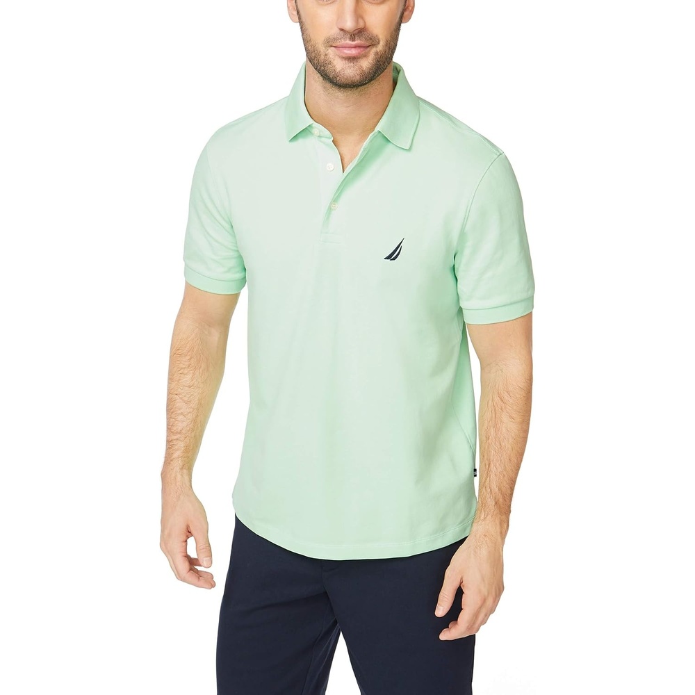 image:imageNautica Mens Short Sleeve Solid Stretch Cotton Pique Polo ShirtAsh Green