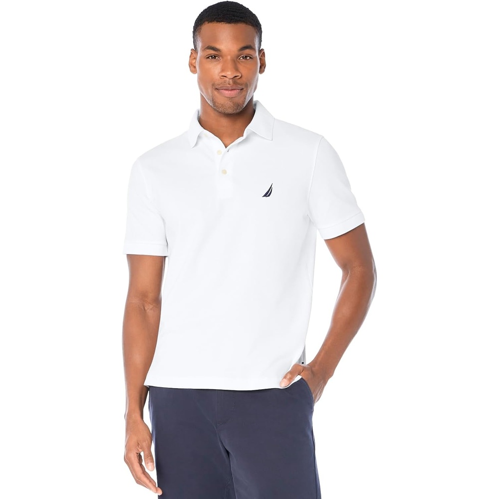 image:imageNautica Mens Short Sleeve Solid Stretch Cotton Pique Polo ShirtBright White