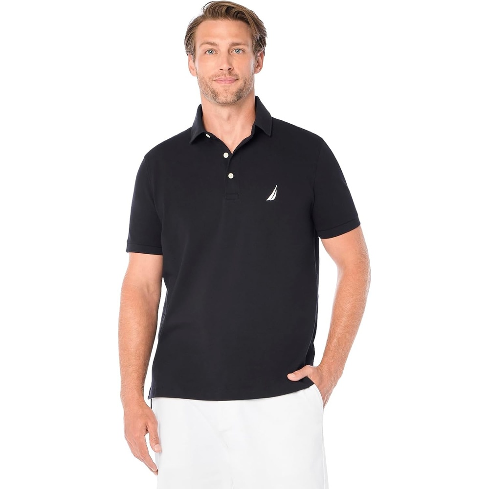 image:imageNautica Mens Short Sleeve Solid Stretch Cotton Pique Polo ShirtTrue Black
