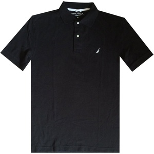 Nautica Men’s Short Sleeve Solid Cotton Pique Polo Shirt(Black)