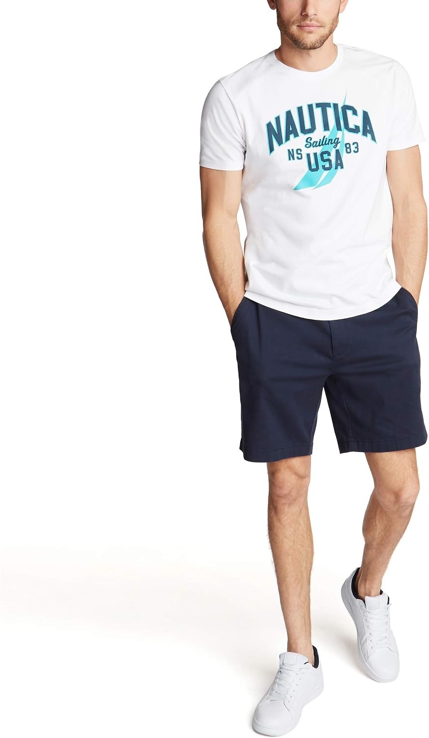 image:imageNautica Mens Short Sleeve 100 Cotton Nautical Series Graphic TeeBright WhiteBl
