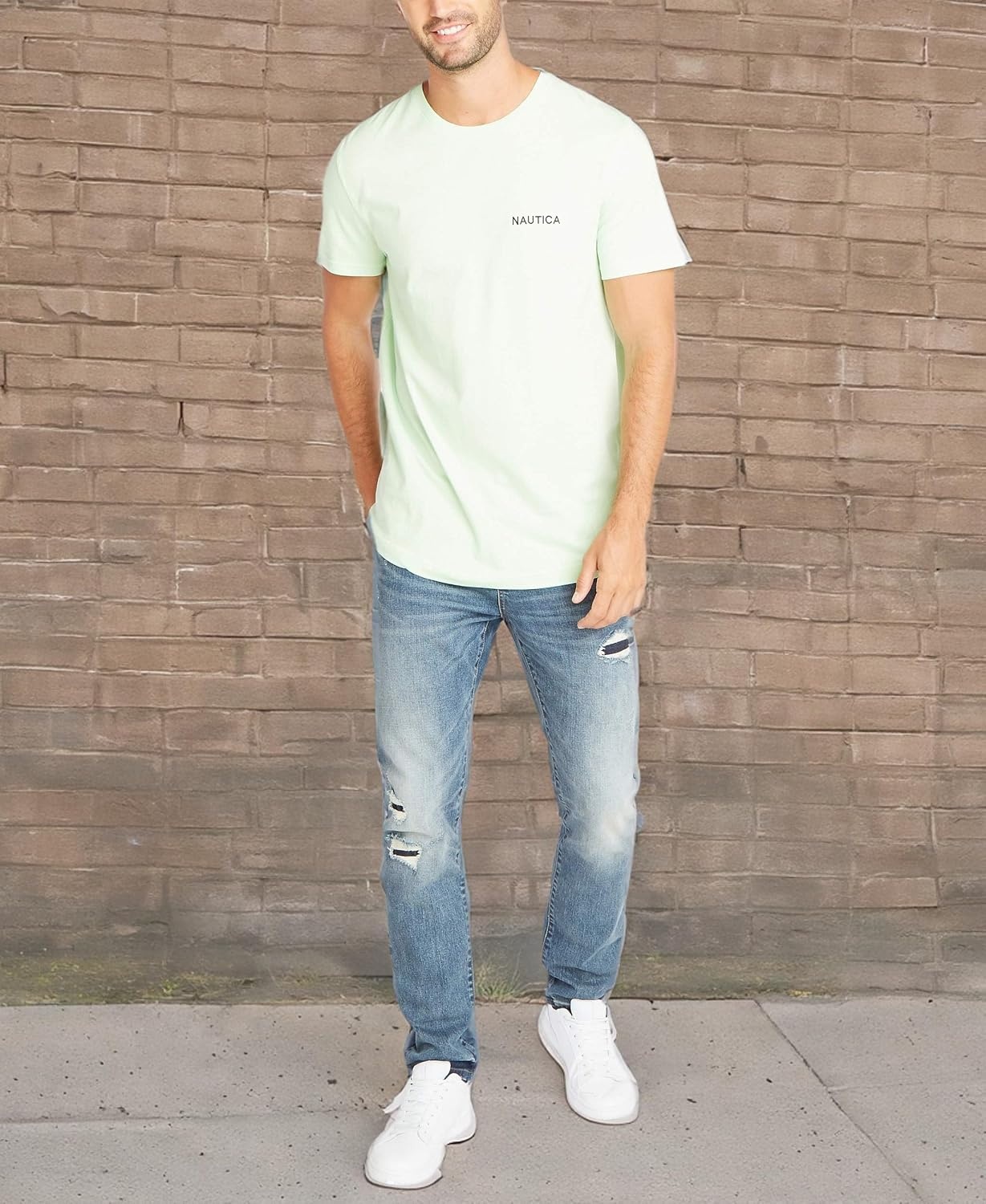 image:imageNautica Mens Short Sleeve Solid Crew Neck TShirt ShirtPatina Green Solid